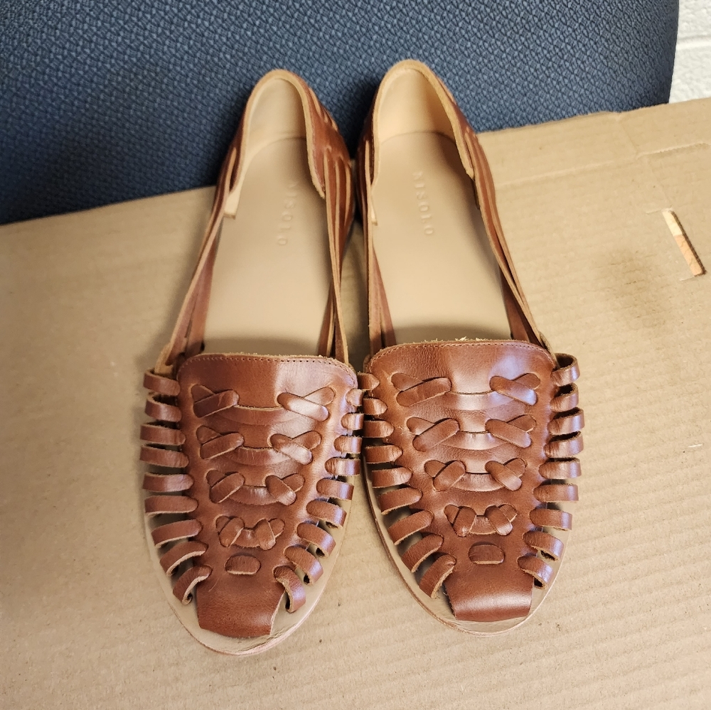 Nisolo Brown Leather Woven Huarache Sandals
